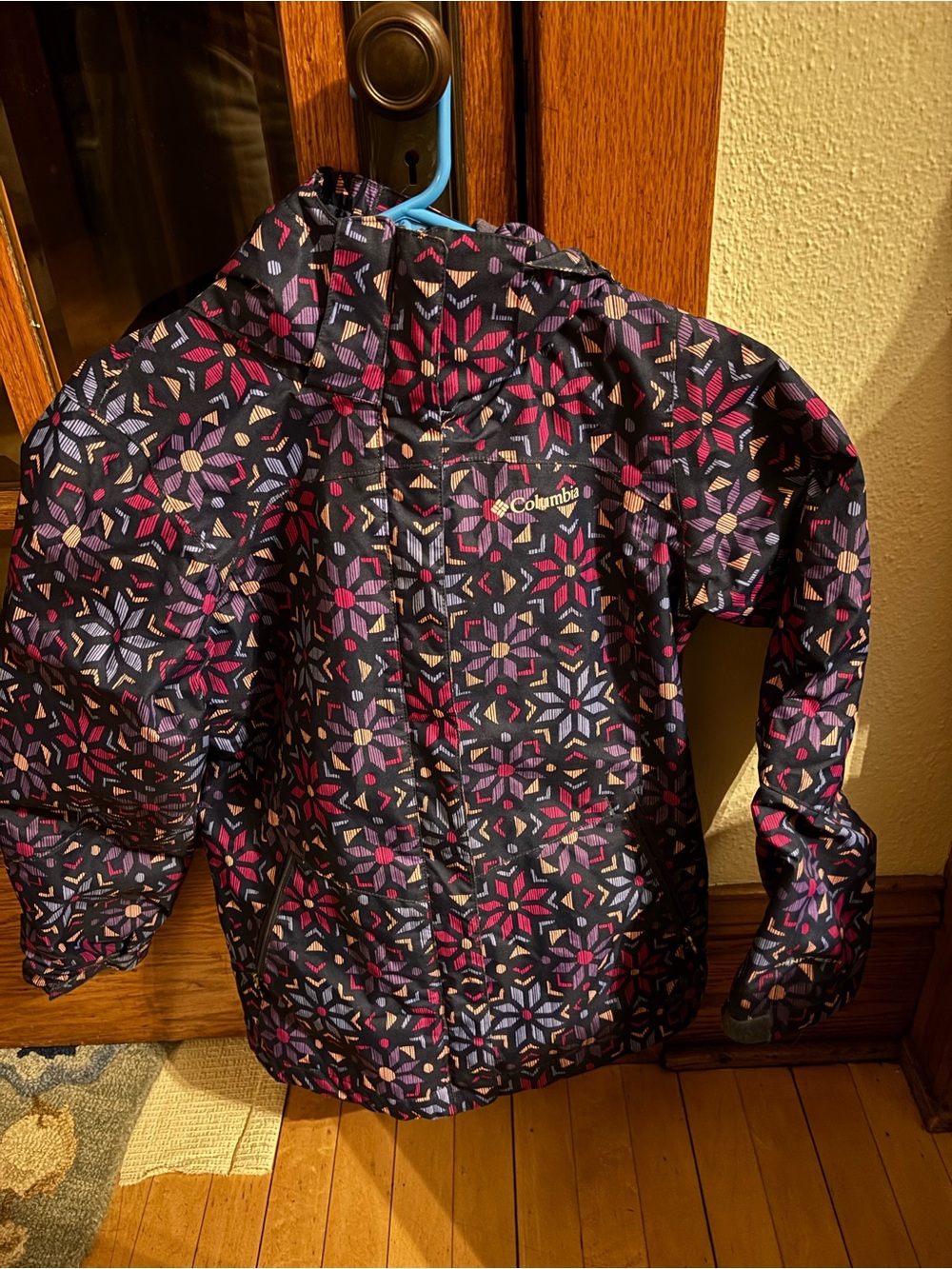 Columbia Navy Jacket with Pink & Purple Geometric Print